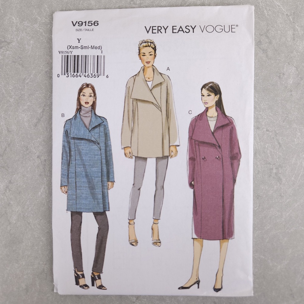Vogue V9156 Misses Coat Sewing Pattern Very Easy Modern Classic Winter XS S M